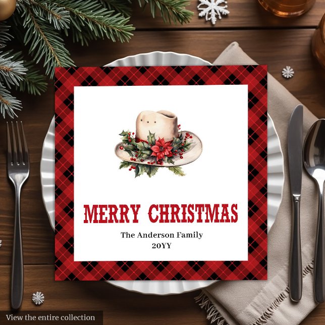 Guardanapo De Papel De Jantar Western Christmas napkins rustic buffalo plaid  (Western Christmas napkins rustic buffalo plaid style

)