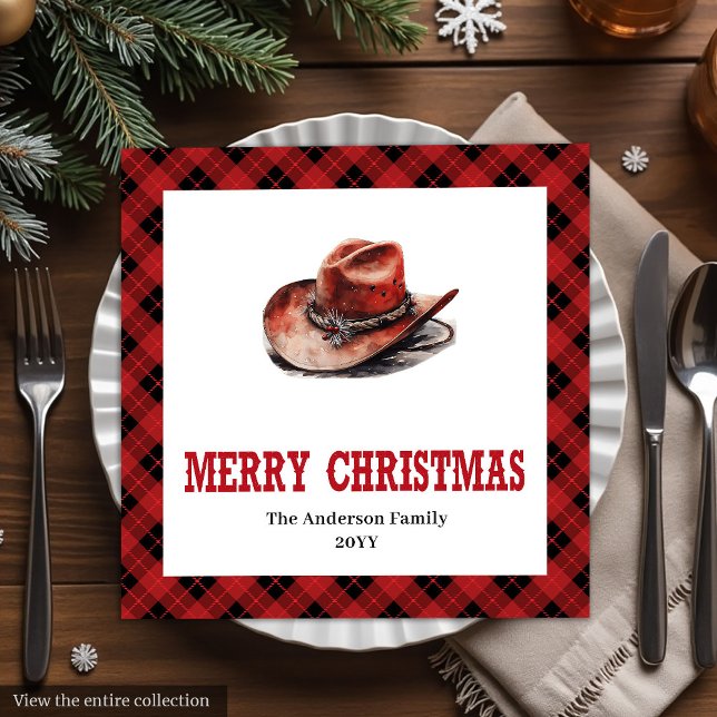 Guardanapo De Papel De Jantar Western Christmas napkins with buffalo plaid print (Western Christmas napkins with buffalo plaid print

)