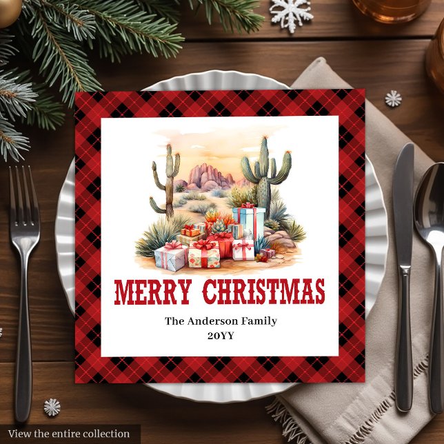 Guardanapo De Papel De Jantar Western Cowboy Red Plaid Christmas Napkins (Western Cowboy Red Plaid Christmas Napkins)