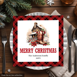 Guardanapo De Papel De Jantar Western holiday napkins buffalo plaid Christmas 