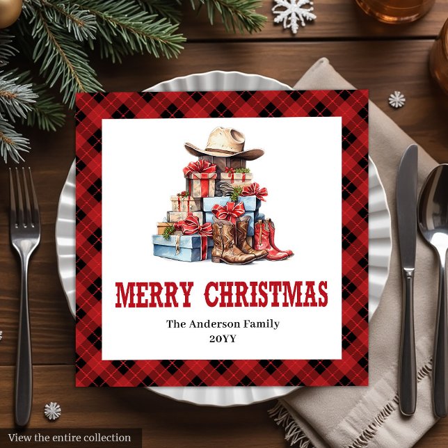Guardanapo De Papel De Jantar Western holiday napkins with buffalo plaid accent (Western holiday napkins with buffalo plaid accent

)