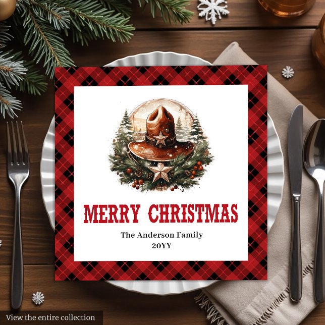 Guardanapo De Papel De Jantar Western sheriff's badge red black Christmas napkin (Western sheriff's badge red black Christmas napkin)