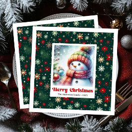 Guardanapo De Papel De Jantar Whimsical Christmas Snowman Napkins Editable Party