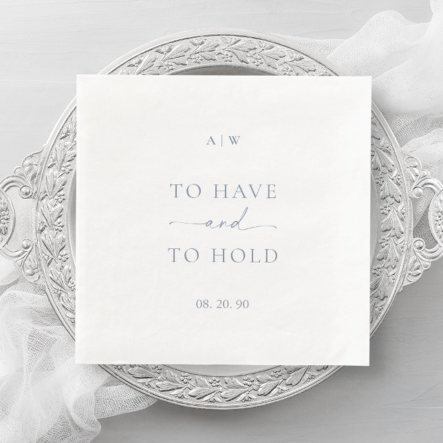 Guardanapo De Papel De Jantar White Wedding Napkin with Dusty Blue Text (Criador carregado)