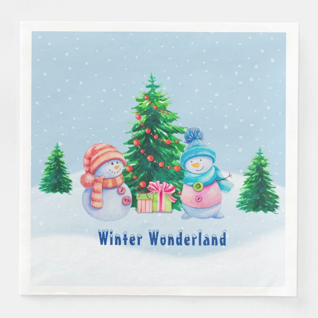 Guardanapo De Papel De Jantar Winter Wonderland Snowmen Paper Napkin (Frente)