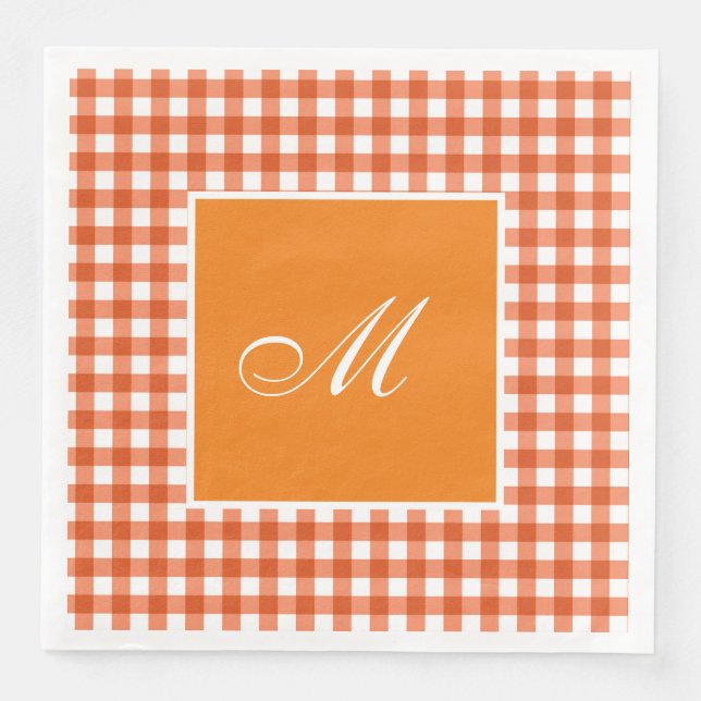 Guardanapo De Papel De Jantar Xadrez Orange Gingham Personalizada (Frente)