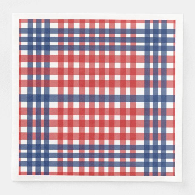 Guardanapo De Papel De Jantar Xadrez Red White e Blue Gingham (Frente)