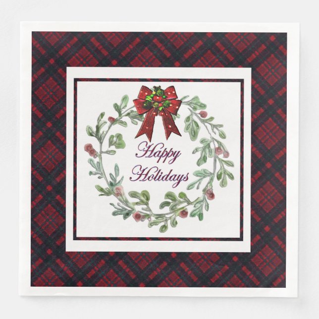 Guardanapo De Papel De Jantar Xadrez Vermelha Feliz Feriados (Frente)