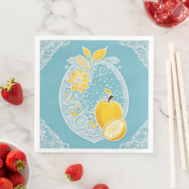Guardanapo De Papel De Jantar Yellow and blue fruit patterns AI art 