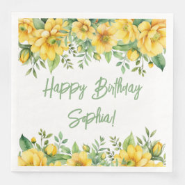 Guardanapo De Papel De Jantar Yellow Sage Green Flowers Floral Party Napkins