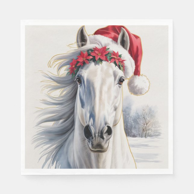 Guardanapo de papel de Natal / Belo cavalo branco (Frente)