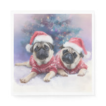 Guardanapo de papel de Natal com dois pug adorávei