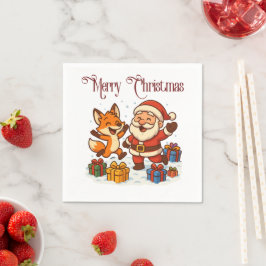 Guardanapo de Papel de Natal Raposa e Papai Noel