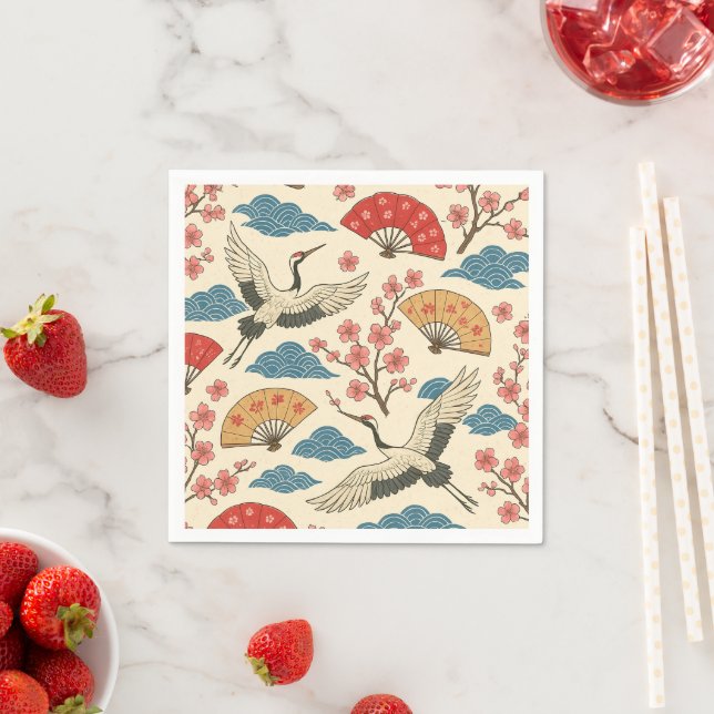 Guardanapo De Papel Decoração com padrão de Grou Japonês Tradicional e (Insitu)