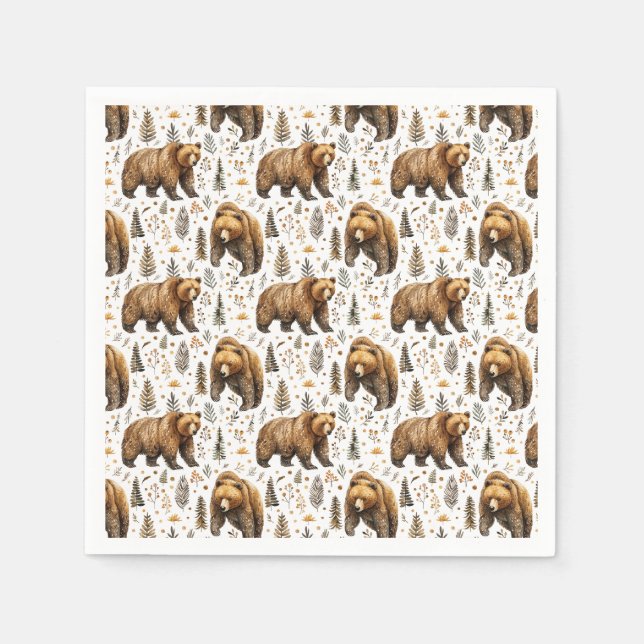 Guardanapo De Papel Decoração de Cabine Urso Pardo Floresta  (Frente)
