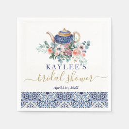 Guardanapo De Papel Decoração de chá de noiva com azulejos azuis