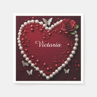Guardanapo De Papel Decoração de Mesa de Casamento Pearl Heart Rose 🌹
