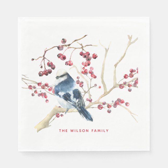 Guardanapo De Papel Decoração de Natal com Pássaro - Férias Personaliz (Frente)