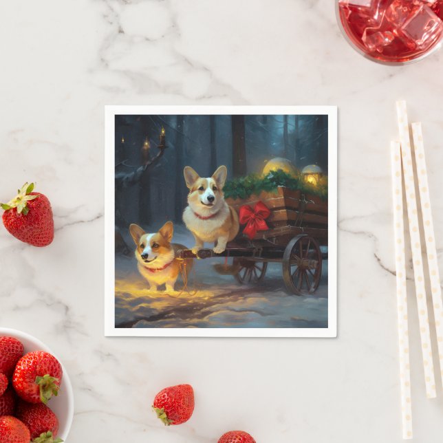 Guardanapo De Papel Decoração de Natal de Corgi Snowy Sleigh (Insitu)