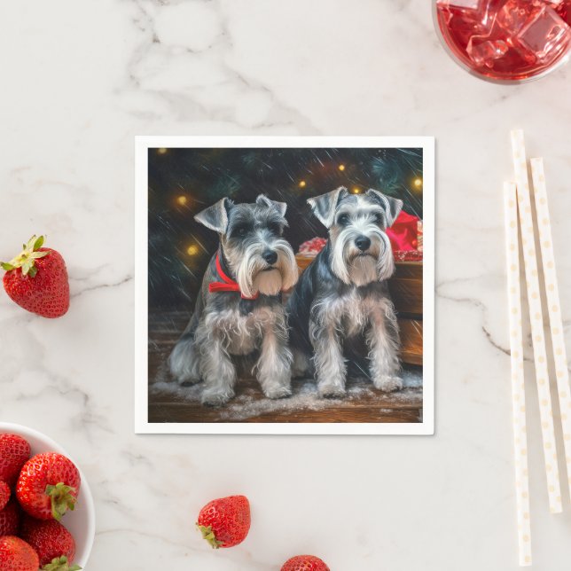 Guardanapo De Papel Decoração de Natal de Schnauzer Snowy Sleigh (Insitu)