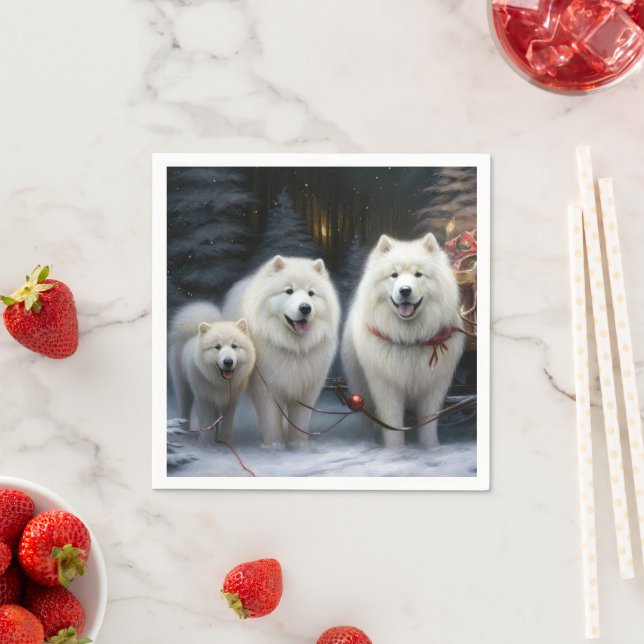 Guardanapo De Papel Decoração de Natal Samoyed Snowy Sleigh (Insitu)