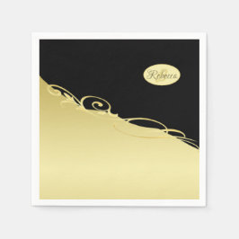 Guardanapo De Papel Decoração de ouro de luxo em ouro e preto, Monogra