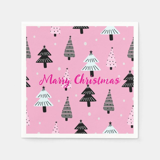 Guardanapo De Papel Decoração rosa de Natal Feliz Natal (Frente)