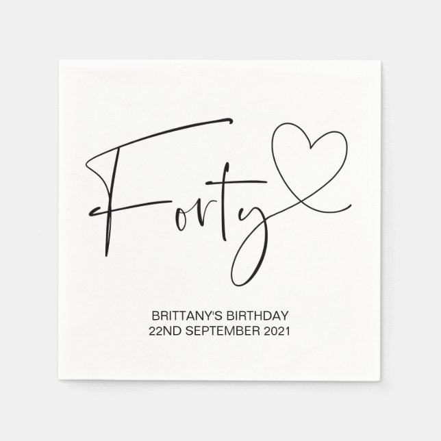 Guardanapo De Papel Decoração simples de aniversário de 40 anos branco (Frente)