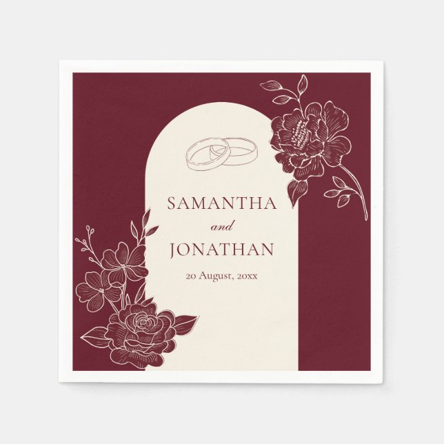 Guardanapo De Papel Deep Burgundy Floral Ivory Arch Wedding (Frente)