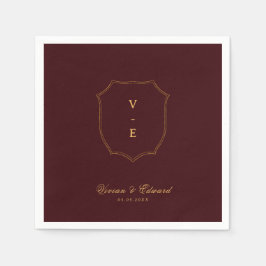 Guardanapo De Papel Deep Burgundy & Gold Crest Monogram Winter Wedding