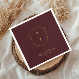 Guardanapo De Papel Deep Burgundy & Gold Crest Monogram Winter Wedding