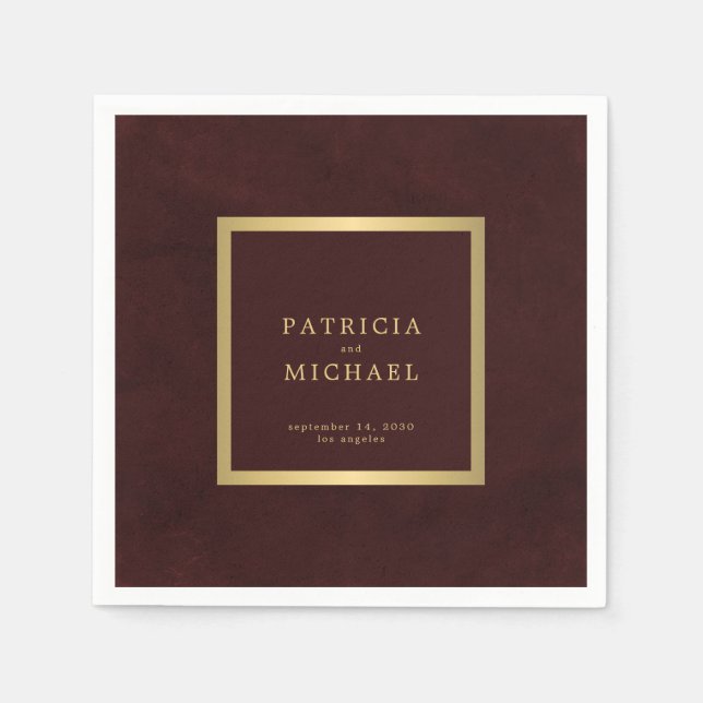 Guardanapo De Papel Deep burgundy gold wedding bride and groom (Frente)