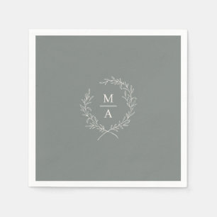 Guardanapo De Papel Deep Sage Simple Elegante Laurel Wreath Monograma