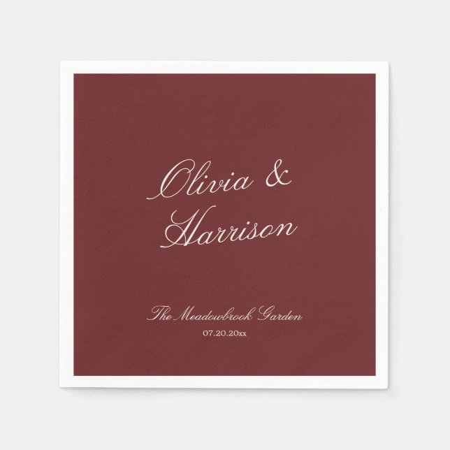 Guardanapo De Papel Deep Wine Classic Calligraphy Wedding (Frente)
