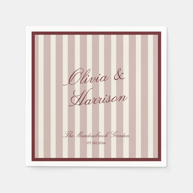 Guardanapo De Papel Deep Wine Old Money Striped Wedding Napkins (Frente)