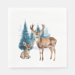 Guardanapo De Papel Deer and doe with snowy pine tree