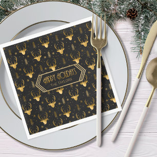 Guardanapo De Papel Deer Antlers Arrows Padrão de Natal Dourado ID861