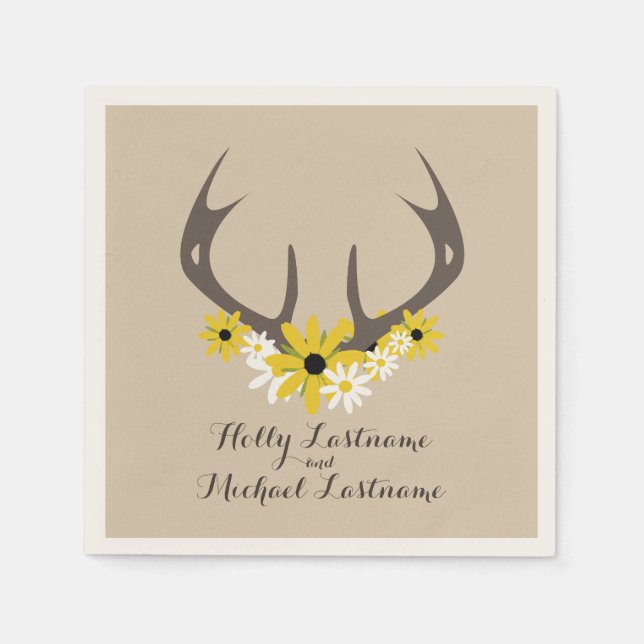 Guardanapo De Papel Deer Antlers + Flores Selvagens Casando Napkins (Frente)
