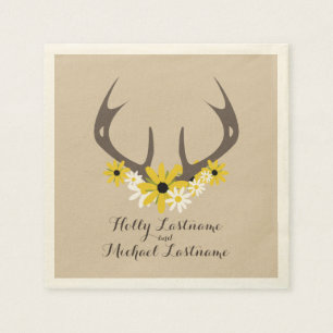 Guardanapo De Papel Deer Antlers + Flores Selvagens Casando Napkins
