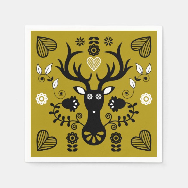Guardanapo De Papel Deer de Arte Folclórica Moderna (Frente)