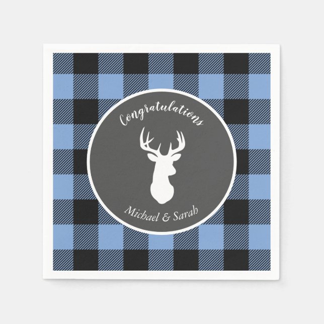 Guardanapo De Papel Deer Hunting Lodge Chá de fraldas Antlers Boy Blue (Frente)