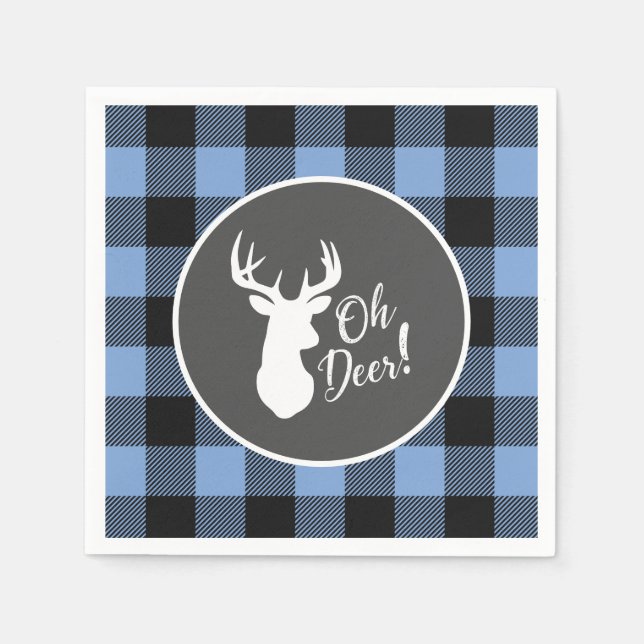 Guardanapo De Papel Deer Hunting Lodge Chá de fraldas Antlers Boy Blue (Frente)