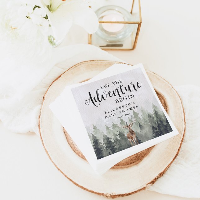 Guardanapo De Papel Deer Misty Pine Forest Adventure Chá de fraldas (Criador carregado)