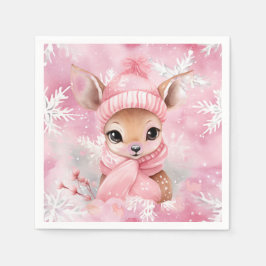 Guardanapo De Papel Deer Pink Hat Scarf Snowflake Winter Wonderland