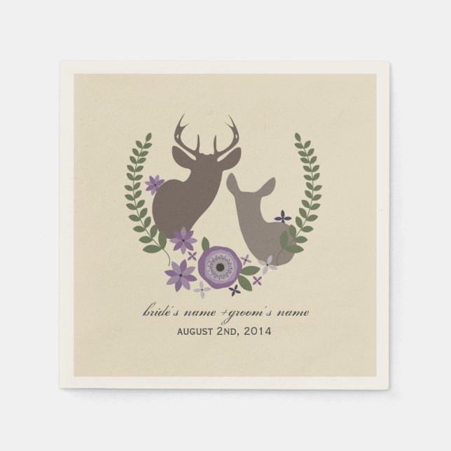 Guardanapo De Papel Deer + Purple Floral Wedkins (Frente)
