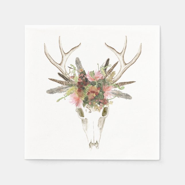 Guardanapo De Papel Deer Skull e Flores (Frente)