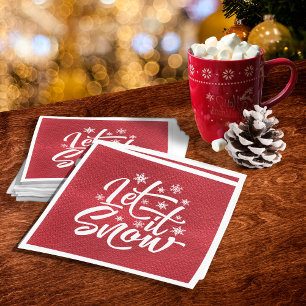 Guardanapo De Papel Deixar nevar a tipografia de Natal Vermelho/Branco
