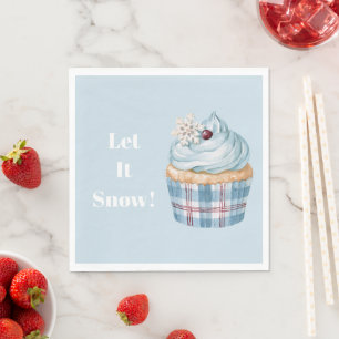 Guardanapo De Papel Deixe Nevar Cupcake Azul Floco de Neve Natal