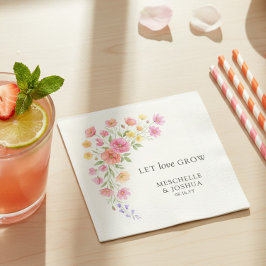 Guardanapo De Papel Deixe o Amor Crescer Flores Laranja Rosa Casamento