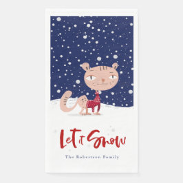 Guardanapo De Papel Deixe-o nevar - Gato bonito no suor de inverno